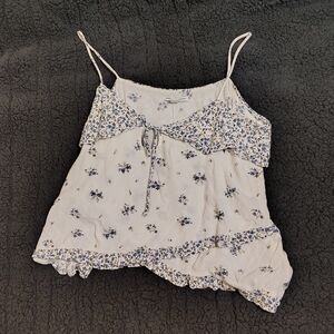 American Eagle Outfitters Floral Spaghetti Strap Top - White and Blue